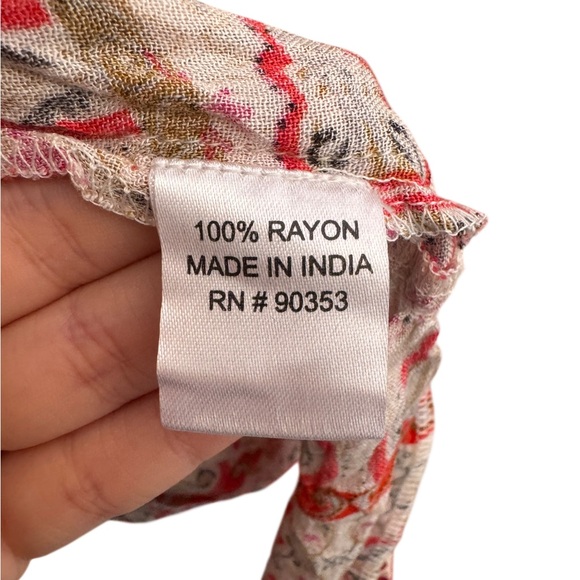 Rebellion Red and Cream Paisley Boho Asymmetrical Bell Sleeve Dress 100% Rayon - Picture 13 of 16